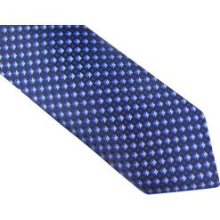 Granatowy krawat męski w niebiesko-granatowe kwadraty D86. Niebieskie krawaty męskie Modini Moda Męska, na co dzień, bez wzorów, z tkaniny, casualowe. Za 49,50 zł.