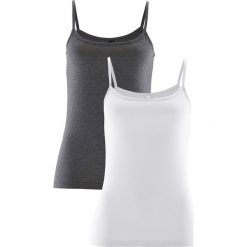 Top (2 szt.) bonprix szary melanż-biały. Szare bluzki damskie marki bonprix, bez wzorów, z okrągłym kołnierzem, bez rękawów. Za 49,98 zł.