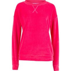 Bluza z dzianiny welurowej nicki bonprix różowy hibiskus. Różowe bluzy damskie bonprix, bez wzorów, z dzianiny, bez rękawów, bez kaptura. Za 54,99 zł.
