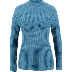 Sweter ze stójką i strukturalnym wzorem bonprix niebieski dżins. Niebieskie swetry klasyczne damskie bonprix, ze stójką. Za 99,99 zł.