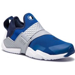 Buty NIKE - Huarache Extreme (GS) AQ0575 401 Gym Blue/Obsidian Wolf Grey. Niebieskie półbuty damskie Nike, bez wzorów, z tworzywa sztucznego, bez obcasa, na płaskiej podeszwie, bez zapięcia. W wyprzedaży za 339,00 zł.