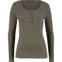 Shirt z dekoltem henley, długi rękaw bonprix ciemnooliwkowy. Zielone koszulki damskie bonprix, bez wzorów, bez kołnierzyka, z długim rękawem. Za 27,99 zł.