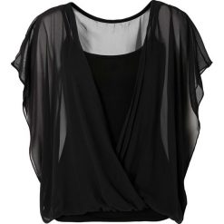 Bluzka shirtowa bonprix czarny. Czarne bluzki asymetryczne bonprix, z dżerseju, z kopertowym dekoltem. Za 79,99 zł.