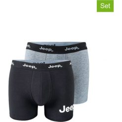 Bokserki (2 szt.) w kolorze czarno-szarym. Szare bokserki męskie Jeep, z nadrukiem. W wyprzedaży za 47,95 zł.