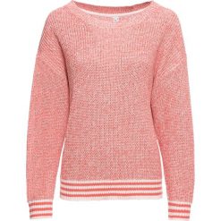 Sweter ze ściągaczem w paski bonprix pastelowy jasnoróżowy - dymny koralowy melanż. Różowe swetry damskie bonprix, w paski, bez rękawów, bez kaptura. Za 89,99 zł.