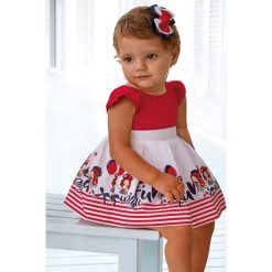Mayoral - Sukienka dziecięca 80-98 cm. Czerwone sukienki dziewczęce Mayoral, bez wzorów, z bawełny, z krótkim rękawem, krótkie, mini, rozkloszowane. Za 161,90 zł.
