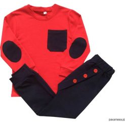 BUGZY Zestaw czerwona bluza + Spodnie granatowe. Czerwone bluzy chłopięce rozpinane marki Pakamera, z dzianiny, z długim rękawem, długie. Za 119,00 zł.