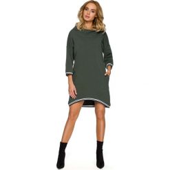 Zielona Dzianinowa Asymetryczna Sukienko-Bluza z Kapturem. Zielone bluzy sportowe damskie marki Molly.pl, s, z bawełny, z kapturem. Za 154,90 zł.