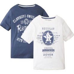 T-shirt chłopięcy (2 szt.) bonprix indygo-biel wełny. Niebieskie t-shirty chłopięce bonprix, z nadrukiem, z wełny, bez rękawów. Za 35,98 zł.