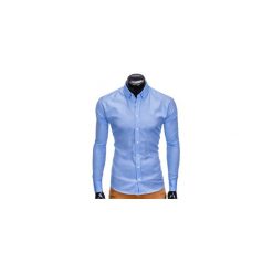 KOSZULA MĘSKA Z DŁUGIM RĘKAWEM K408 - BŁĘKITNA. Niebieskie koszule męskie marki Ombre Clothing, m, z kontrastowym kołnierzykiem, z długim rękawem. Za 59,00 zł.