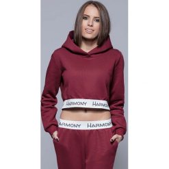 Bluzy damskie: Bordowa Krótka Bluza Dresowa z Kapturem