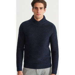 Gruby sweter z kołnierzem - Granatowy. Niebieskie swetry klasyczne męskie marki Reserved, l. Za 159,99 zł.