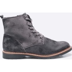 S. Oliver - Botki. Szare buty zimowe damskie S.Oliver, z materiału, z okrągłym noskiem, na obcasie, na sznurówki. W wyprzedaży za 169,90 zł.