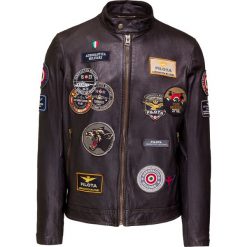 Kurtka skórzana AERONAUTICA MILITARE. Brązowe płaszcze męskie Aeronautica Militare, z aplikacjami, ze skóry, militarne, bez kaptura. Za 4070,00 zł.