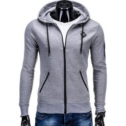 Bluzy męskie: BLUZA MĘSKA ROZPINANA Z KAPTUREM B554 – SZARA