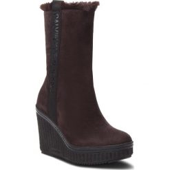Kozaki CALVIN KLEIN JEANS - Shuana RE9767 Dark Brown. Brązowe buty zimowe damskie Calvin Klein Jeans, z jeansu, na obcasie. Za 769,00 zł.