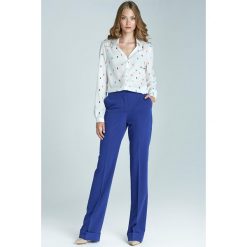 Niebieskie Eleganckie Spodnie w Kant z Mankietem. Niebieskie spodnie damskie Molly.pl, s, z podwyższonym stanem. Za 128,90 zł.