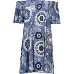Sukienka w kolorze granatowym. Niebieskie sukienki damskie SUNSHINE, na co dzień, bez wzorów, retro, bez kołnierzyka, bez rękawów, midi, proste. W wyprzedaży za 65,95 zł.