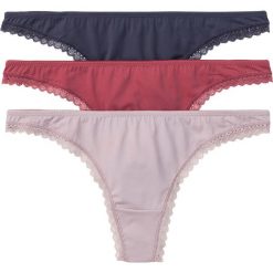 Stringi (3 pary) bonprix dymny malinowy - jagodowy. Różowe stringi damskie bonprix, bez wzorów, z bawełny. Za 26,97 zł.