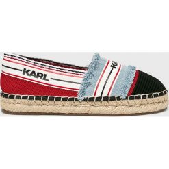 Karl Lagerfeld - Espadryle. Niebieskie espadryle damskie KARL LAGERFELD, bez wzorów, ze skóry, bez obcasa, na obcasie. W wyprzedaży za 479,90 zł.