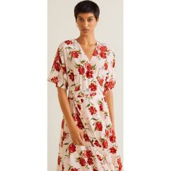 Mango - Sukienka Byron. Białe sukienki damskie Mango, na co dzień, s, w kwiaty, z wiskozy, casualowe, bez kołnierzyka, z krótkim rękawem, krótkie, mini, proste. W wyprzedaży za 69,90 zł.