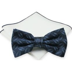 Granatowa Mucha + Biała Poszetka - Chattier, Męska MUCH0312. Niebieskie muszki męskie Chattier, na imprezę, w paski, eleganckie. Za 44,00 zł.