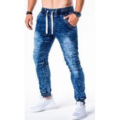 SPODNIE MĘSKIE JEANSOWE JOGGERY P551 - NIEBIESKIE. Niebieskie joggery męskie Ombre Clothing, z bawełny. Za 84,00 zł.
