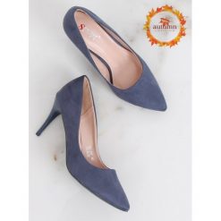 Czółenka na wygodnej szpilce niebieskie NF-49P DK BLUE. Niebieskie czółenka damskie obuwie damskie, bez wzorów, z zamszu, bez obcasa, na obcasie. Za 106,99 zł.