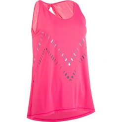 Top do tańca fitness damski. Różowe topy damskie DOMYOS, bez wzorów, z elastanu, bez kołnierzyka. Za 49,99 zł.