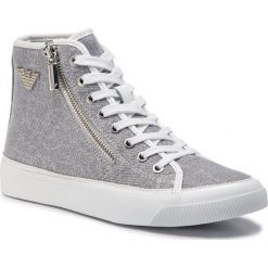 Sneakersy EMPORIO ARMANI - X3Z017 XL487 A646 White/Silver. Szare półbuty damskie Emporio Armani, na co dzień, z aplikacjami, ze skóry, bez obcasa, na płaskiej podeszwie, bez zapięcia. W wyprzedaży za 539,00 zł.