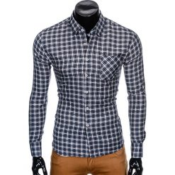 KOSZULA MĘSKA W KRATĘ Z DŁUGIM RĘKAWEM K429 - GRAFITOWA/GRANATOWA. Szare koszule męskie Ombre Clothing, s, bez wzorów, bez kołnierzyka, z długim rękawem. Za 39,00 zł.