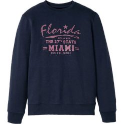 Bluza z okrągłym dekoltem bonprix ciemnoniebieski z nadrukiem. Niebieskie bluzy męskie bonprix, s, z nadrukiem, z okrągłym kołnierzem, bez rękawów, bez kaptura. Za 69,99 zł.