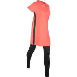 Długi shirt polo z bawełny pique + legginsy bonprix mandarynkowo-czarny. Czerwone legginsy damskie bonprix, bez wzorów, z bawełny. Za 69,98 zł.