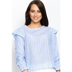 Niebieska Bluzka Lace Back. Niebieskie bluzki damskie Born2be, na co dzień, s, bez wzorów, z koronki, z falbankami, z długim rękawem. Za 59,99 zł.