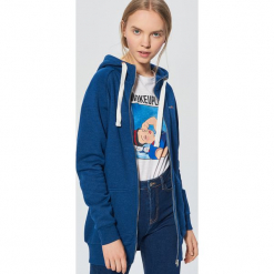 Długa bluza z kapturem - Granatowy. Niebieskie bluzy z kapturem damskie marki Cropp, l, z długim rękawem, długie. Za 89,99 zł.