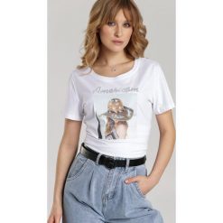 Biały T-shirt Galene. Białe bluzki damskie Renee, s, z nadrukiem, z okrągłym kołnierzem, z krótkim rękawem. Za 49,99 zł.