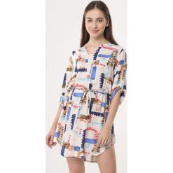 Beżowo-Niebieska Tunika Social Rule. Brązowe tuniki damskie Born2be, xl, w paski, bez kołnierzyka, bez rękawów. Za 44,99 zł.