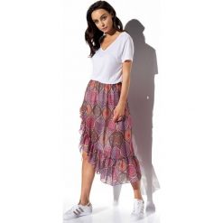 Długa spódnica z falbaną i jedwabiem druk 20. Spódniczki damskie Lemoniade, s, bez wzorów, z tkaniny, eleganckie, długie, maxi. Za 189,90 zł.