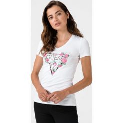 Guess Britney Koszulka Biały. Białe koszulki damskie Guess, s, z nadrukiem, z elastanu, bez kołnierzyka. Za 178,95 zł.