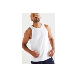 Koszulka bez rękawów fitness cardio męska FTA 500 niebieska. Białe koszulki męskie DOMYOS, xl, bez wzorów, z elastanu, bez kołnierzyka, bez rękawów. Za 39,99 zł.