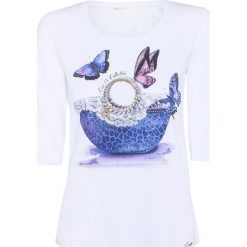 T-shirt EAN13 Biały|Print. Białe t-shirty damskie marki Ean13, z aplikacjami, z elastanu, bez kołnierzyka. W wyprzedaży za 320,00 zł.