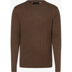 Tommy Hilfiger - Sweter męski, beżowy. Brązowe swetry męskie TOMMY HILFIGER, m, w paski, z wełny, eleganckie, bez kołnierzyka, bez kaptura. Za 539,95 zł.