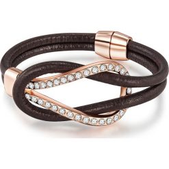 Skórzana bransoletka w kolorze brązowo-różowozłotym ze szklanymi kryształkami. Pomarańczowe bransoletki damskie Yamato Pearls, ze skóry, złote. W wyprzedaży za 105,95 zł.