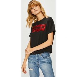 Levi's - Top. Czarne bluzki damskie marki Levi's®, s, z nadrukiem, z bawełny, z okrągłym kołnierzem. Za 129,90 zł.