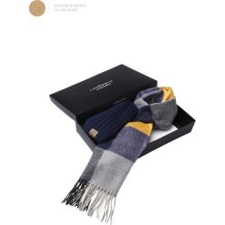 Zestaw Czapka Plus Szal. Czapki męskie LANCERTO, w prążki, z wełny, eleganckie. W wyprzedaży za 159,90 zł.