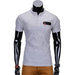 T-SHIRT MĘSKI BEZ NADRUKU S665 - SZARY. Szare t-shirty męskie z nadrukiem Ombre Clothing, m, z bawełny, ze stójką. Za 35,00 zł.