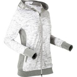 Bluzy damskie: Lekka bluza rozpinana z elastycznymi wstawkami, długi rękaw bonprix biało-szary melanż