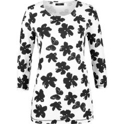 T-shirt bonprix biało-czarny w kwiaty. Białe t-shirty damskie bonprix, w kwiaty, bez kołnierzyka. Za 44,99 zł.