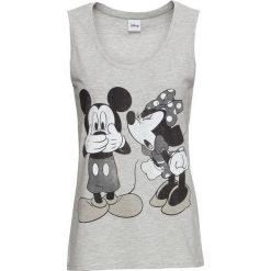 Top z motywem Myszki Miki bonprix jasnoszary melanż. Szare bluzki damskie bonprix, bez wzorów, bez kołnierzyka. Za 54,99 zł.