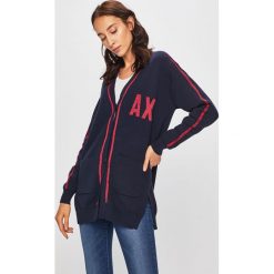 Armani Exchange - Sweter. Niebieskie swetry damskie Armani Exchange, s, bez wzorów, z bawełny, bez rękawów, długie, bez kaptura. Za 599,90 zł.